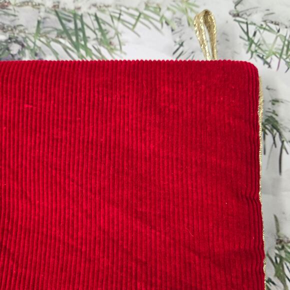 Vintage Old World Santa Red Corduroy Christmas Stocking Applique Star Buttons - Picture 12 of 13